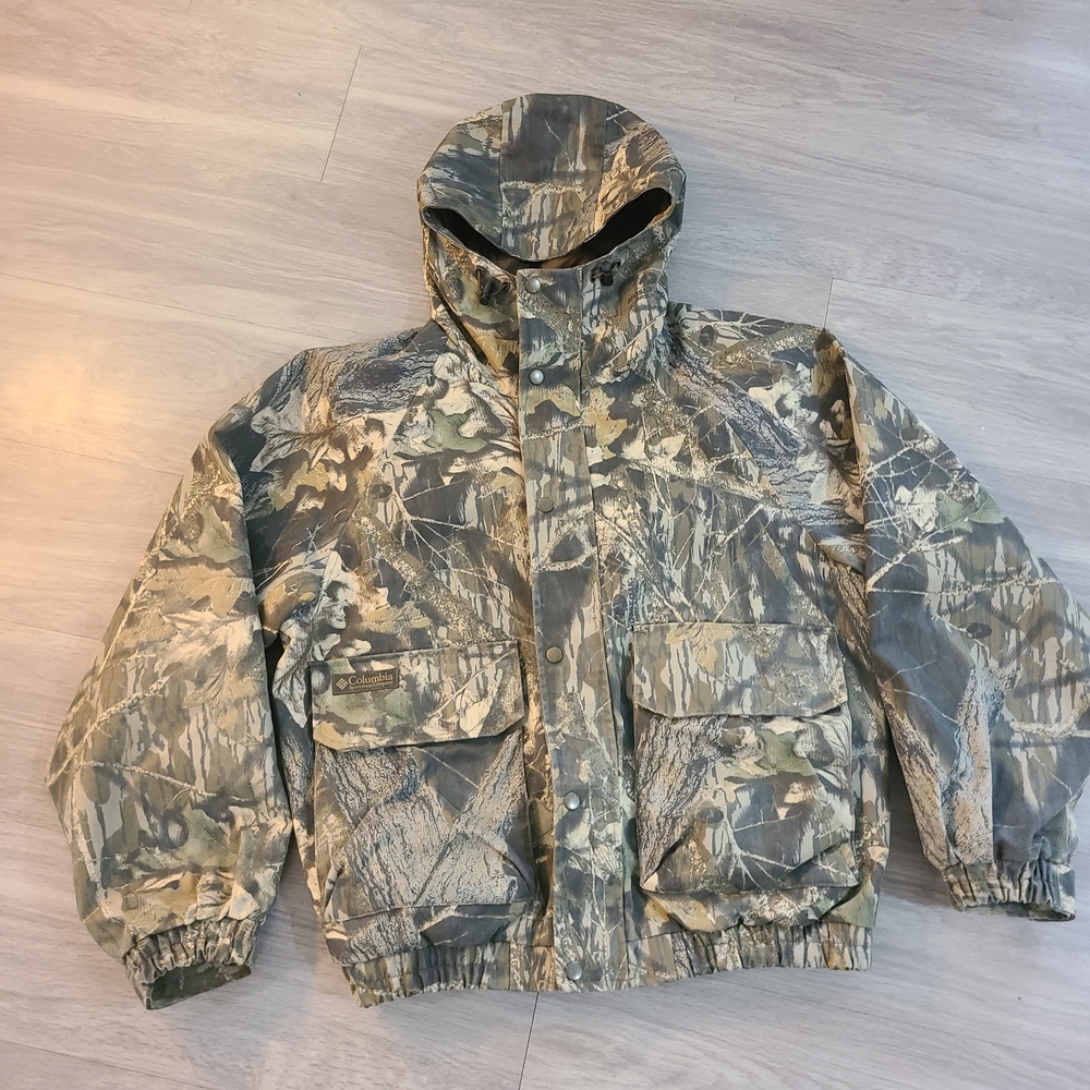 VTG Columbia Men's Medium Mossy Oak Break Up Camo Hooded Hunting Jacket